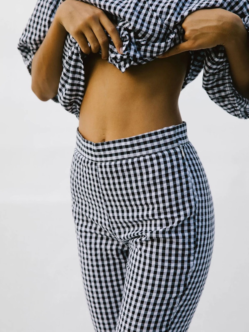 Bare Road - High-Waist Long Pants Gingham